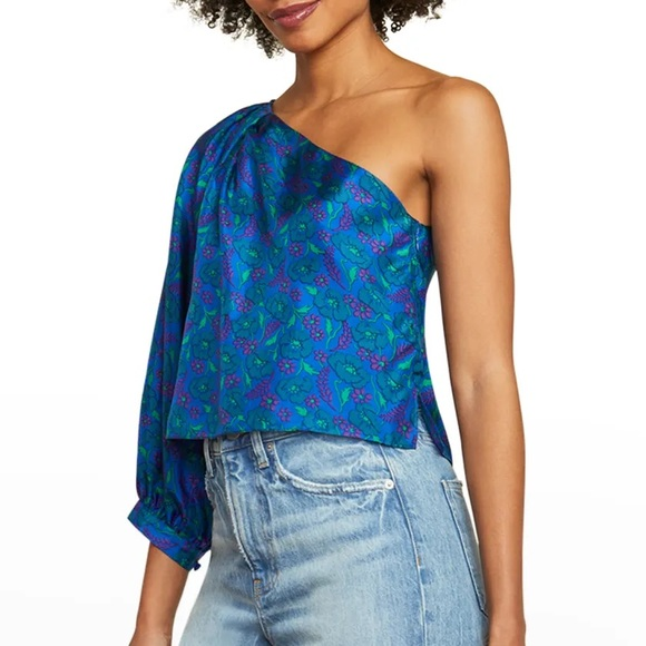 Veronica Beard Lyric One-Shoulder Top Cobalt‎ Multi NWT 14